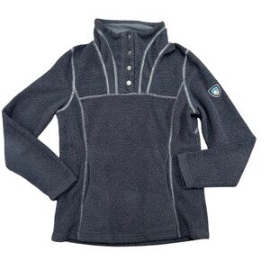 Kuhl Avalon Sweater Women XSmall Gray Sherpa Fleece Snap Pullover Long Sleeve